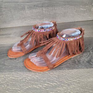 Stevies Women's Gladiator Sandals Brown Beaded Adjustable Ankle Strap Size 5